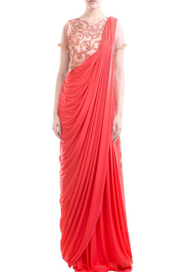 Coral Embroidered Saree