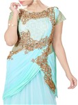 sky blue embroidered saree