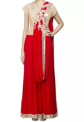 red drape saree