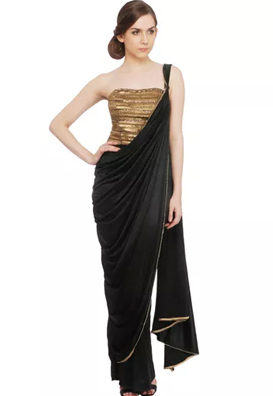 off shoulder black drape saree