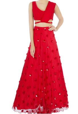 red saree drape