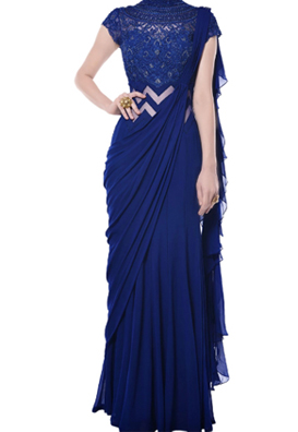 blue embroidered draped saree