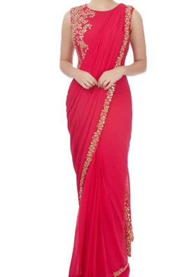 red embellished saree