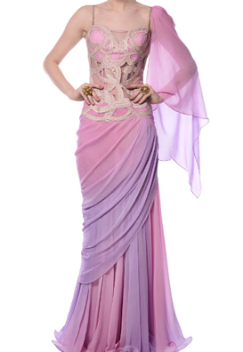 light pink purple embroidered draped saree