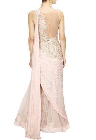 pink draped sarees