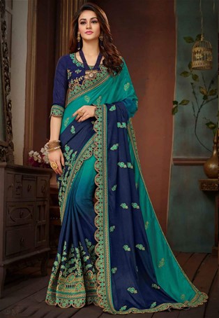 green,navy blue vichitra silk designer saree