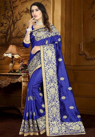 Dark Blue zoya art silk designer saree
