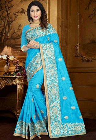Sky Blue zoya art silk designer saree
