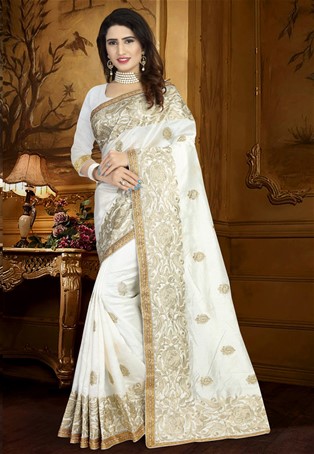 white zoya art silk designer saree