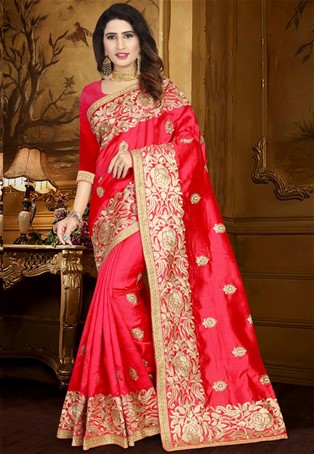 Red zoya art silk designer saree