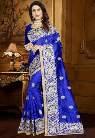 blue zoya art silk designer saree