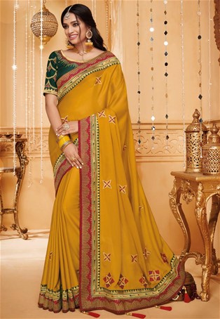 Yellow silk designer partywear saree