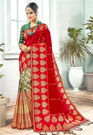 red banarasi art silk traditional saree
