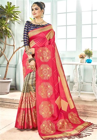 pink banarasi art silk traditional saree