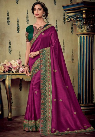 rani pink art silk wedding saree