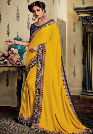 yellow art silk wedding saree