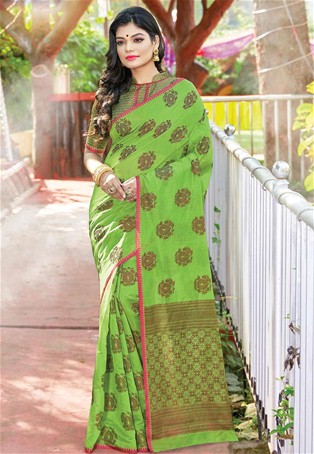 green cotton handloom latest saree
