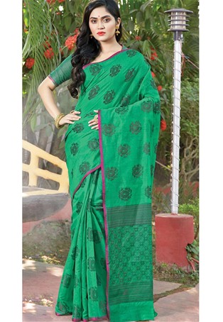 green cotton handloom latest saree