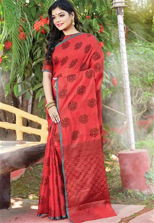 red cotton handloom latest saree