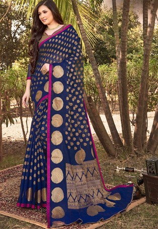 dark blue handloom silk latest saree