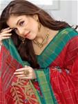red cotton printed saree