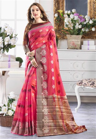 pink cotton handloom designer saree