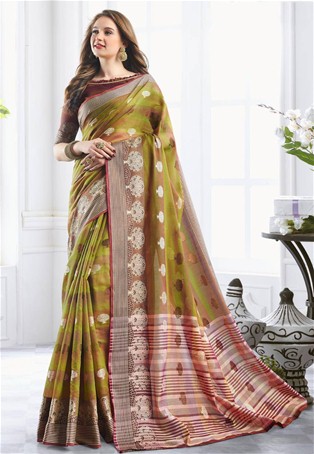green cotton handloom designer saree