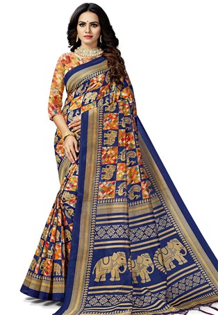 blue art silk latest saree