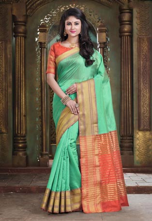 light green cotton handloom designer saree