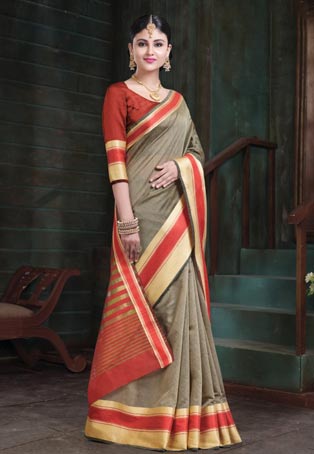 beige cotton handloom designer saree