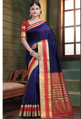 blue cotton handloom designer saree