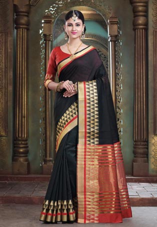black cotton handloom designer saree