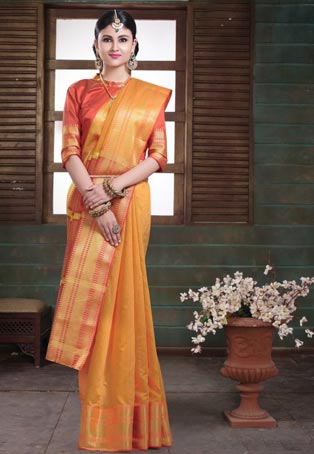 yellow cotton handloom designer saree