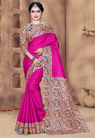 rani pink khadi silk designer saree