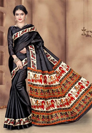 black khadi silk designer saree