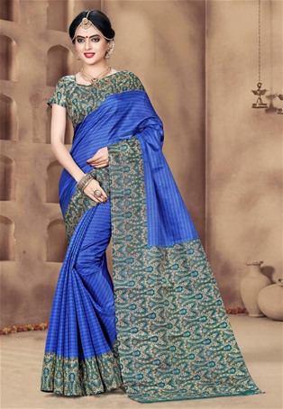 blue khadi silk designer saree