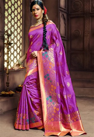 purple pure banarasi silk saree