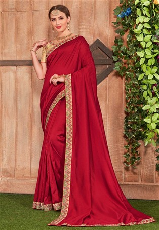red fancy heavy dyed designer border work saree