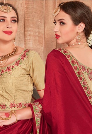 red fancy heavy dyed designer border work saree