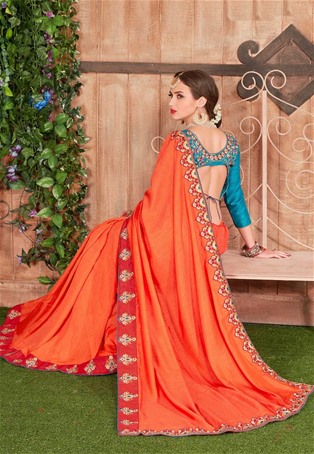 orange fancy heavy dyed designer border work saree