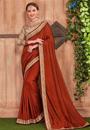 redish maroon fancy heavy dyed designer border work saree