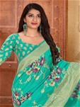 aqua green banarasi soft silk designer saree