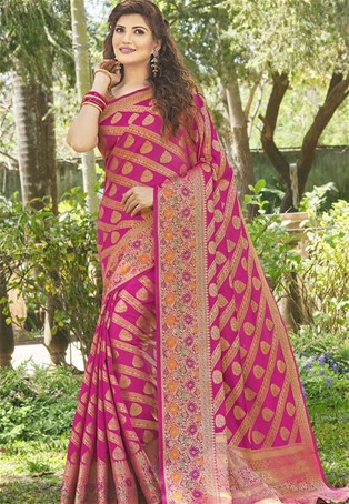 art silk designer saree in rani pink color