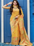silk designer saree in yellow color