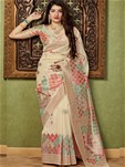silk designer saree in cream color