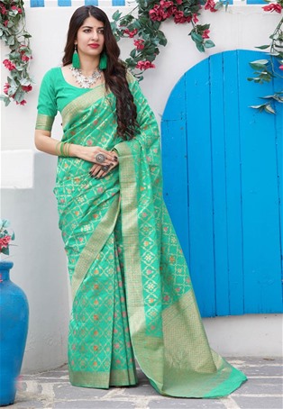 silk designer saree in green color