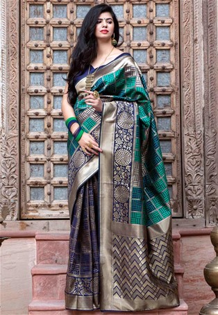 navy blue banarasi silk designer saree