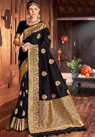 black silk designer saree