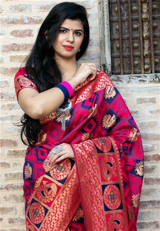 pink banarasi silk designer saree