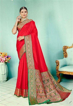 red two tone silk designer sarees